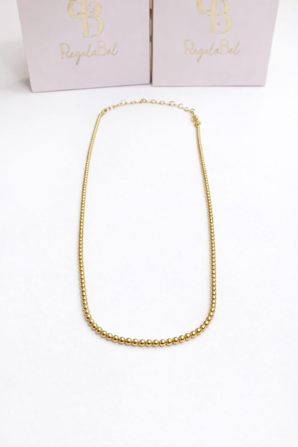 Collar bolitas de 2mm en plata de primera ley rodiada y plata bañada en oro - Imagen 3