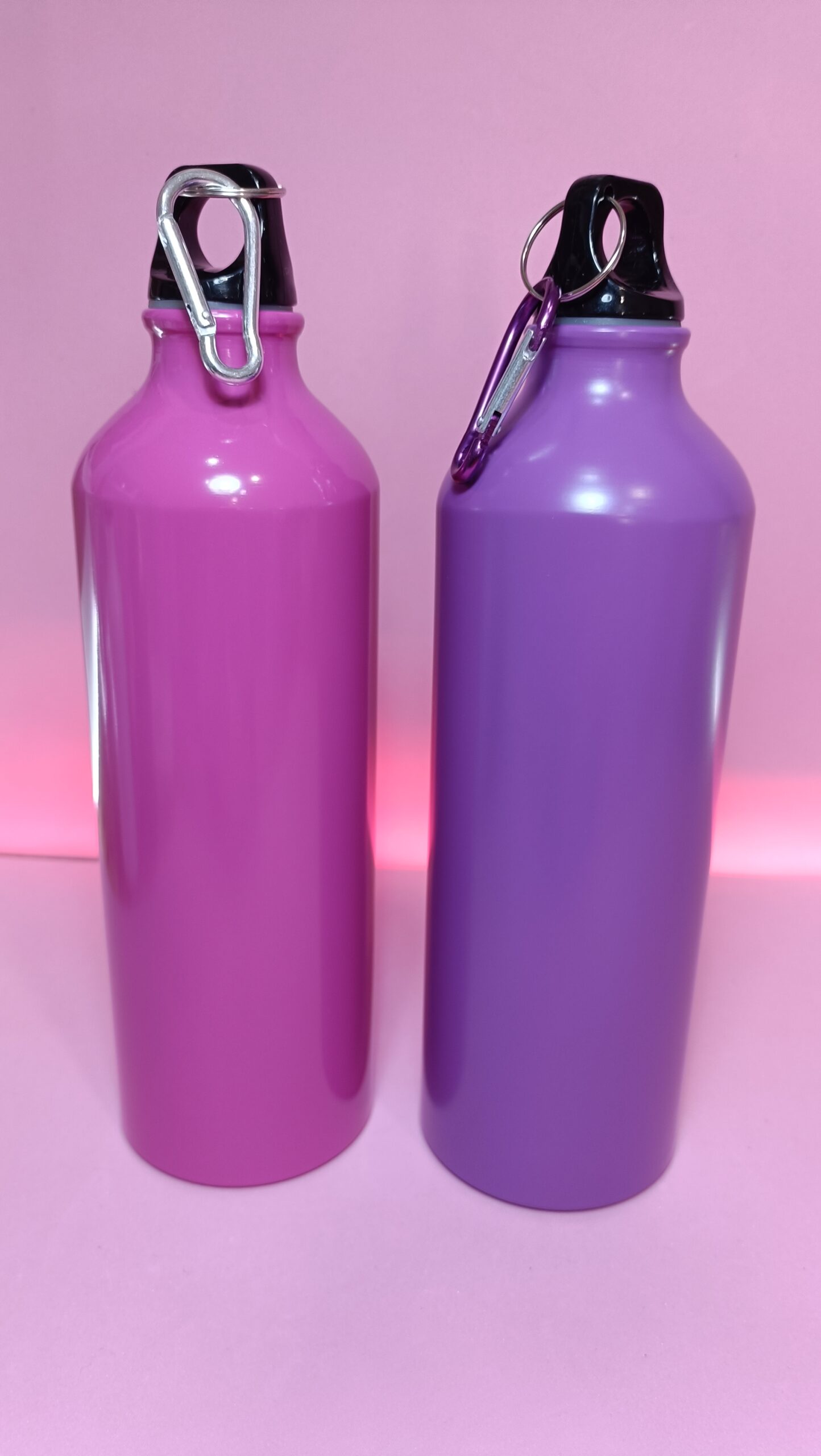 Botella de aluminio con mosquetón Fucsia y Lila 800ml