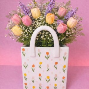 Jarrón de flores de porcelana en forma de bolso