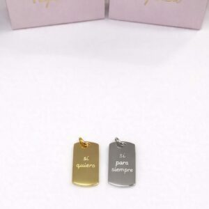Charm placa rectangular plata rodiada y plata bañada en oro grabable en ambas caras